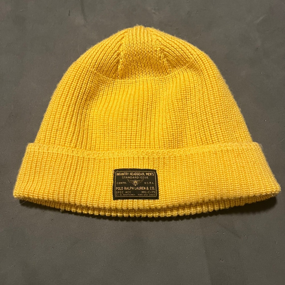 Polo Ralph Lauren Mens Yellow Wool Infantry Headgear Standard Issue‎ Beanie Hat